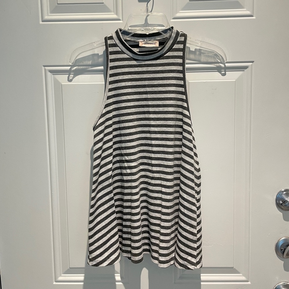 Altar’d State Gray Stripes Mock-Neck Ribbed Racerback Sleeveless Top Size Small - Picture 1 of 10